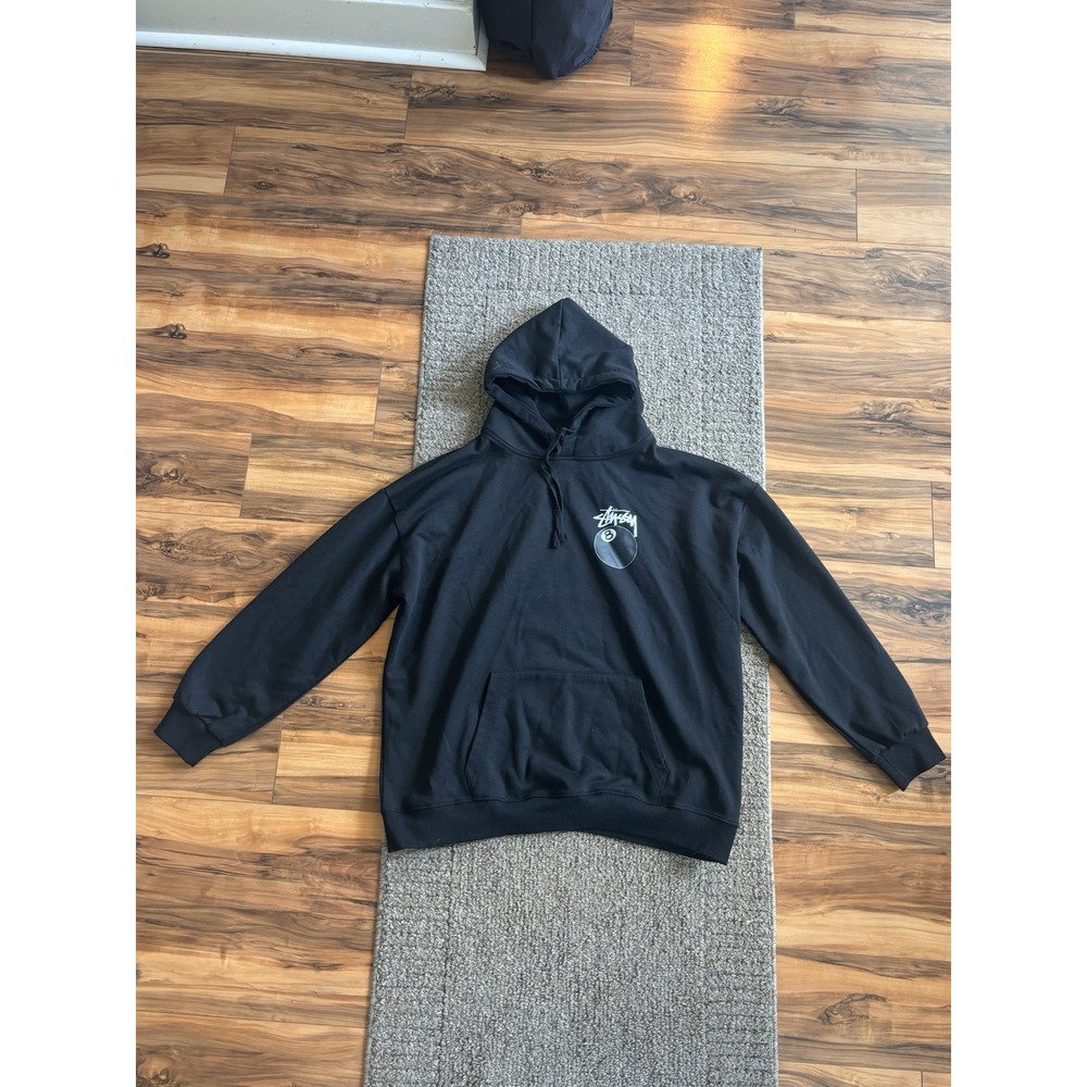 Stussy 8 Ball Hoodie Black Men's Large Pullover Graphic Sweatshirt Logo